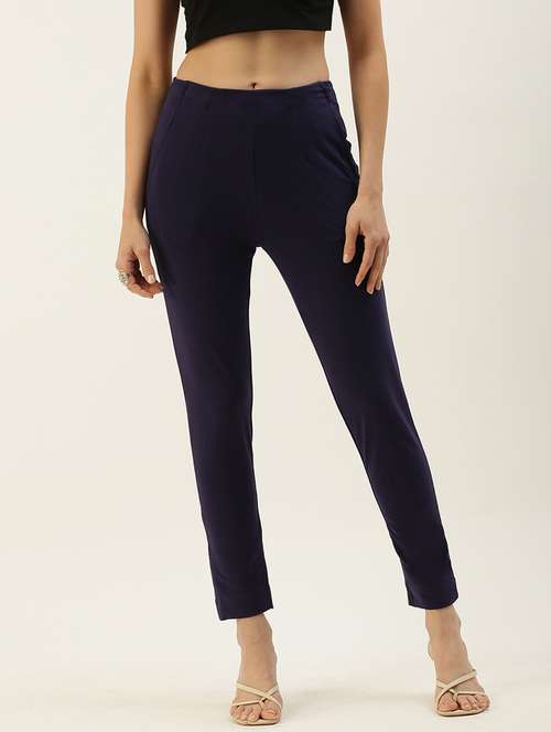 blue solid cigarette pants trouser - 19397167 -  Standard Image - 0