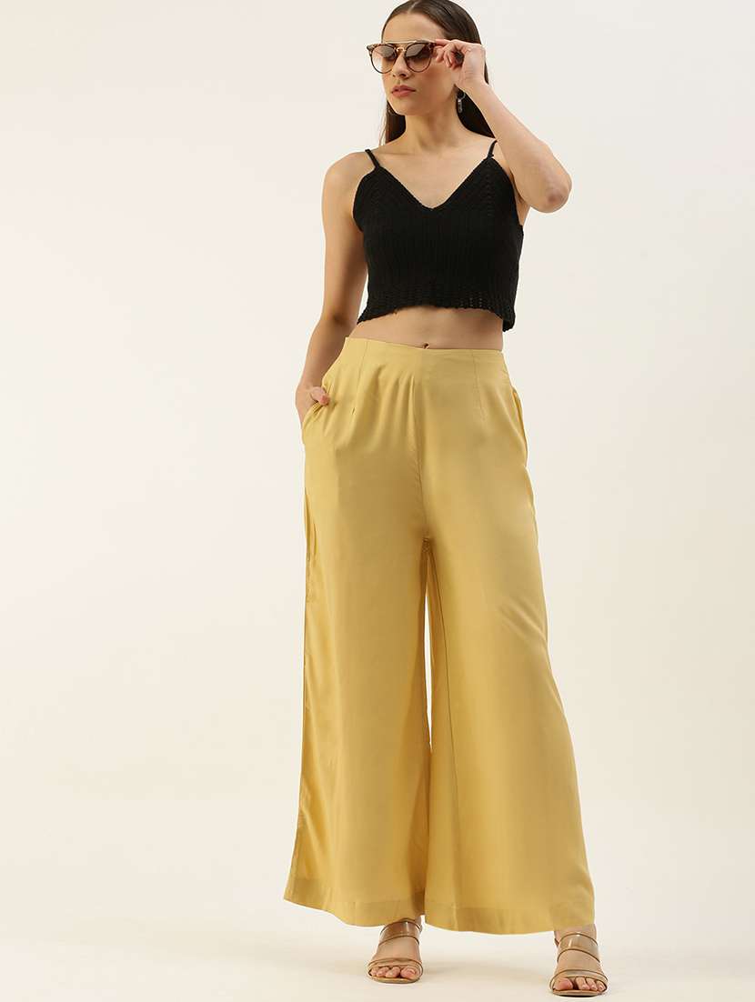 beige solid palazzo - 19397191 - Standard Image - 3