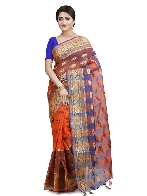 orange cotton handloom saree - 19404551 - Standard Image - 0