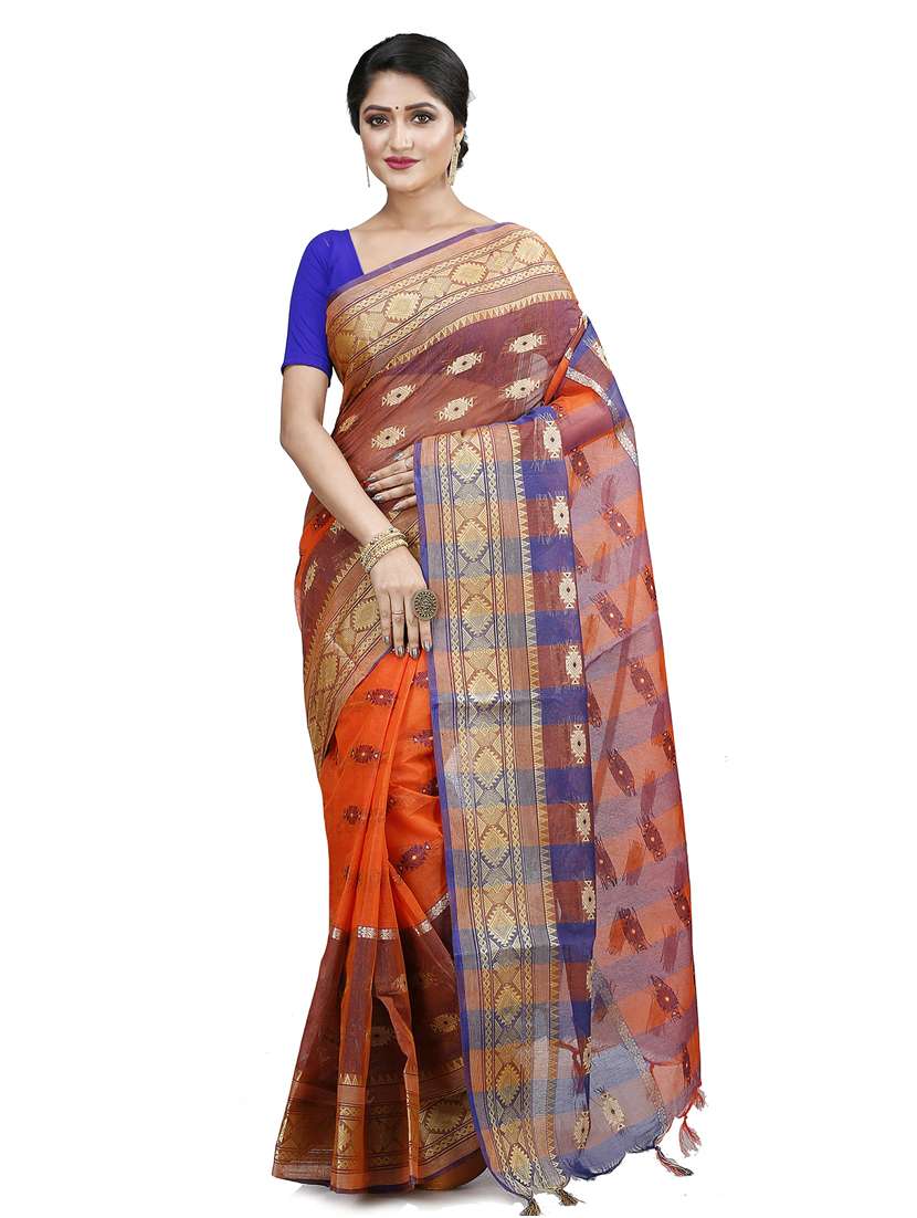 orange cotton handloom saree - 19404551 - Zoom Image - 0