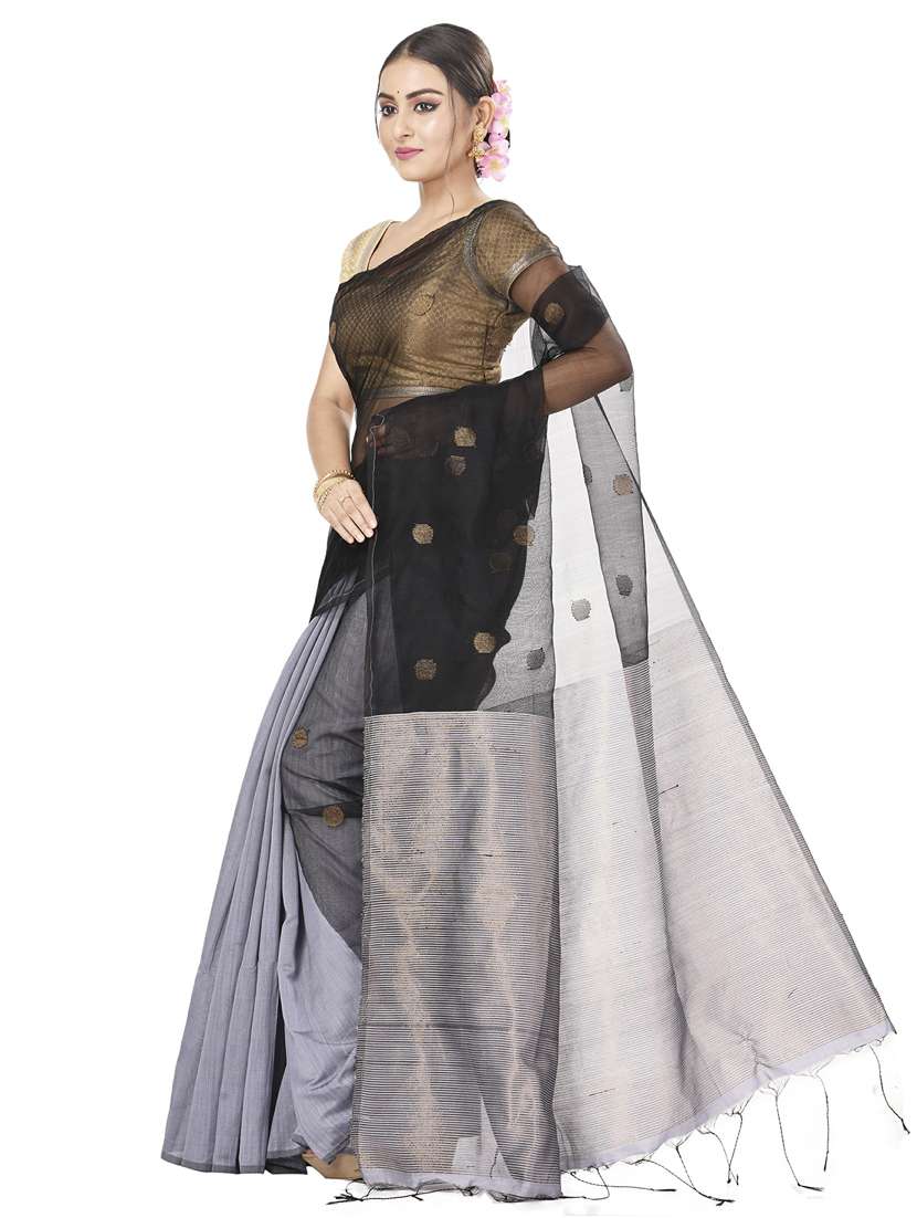 women's self design black colored saree with blouse - 19404713 -  Zoom Image - 0