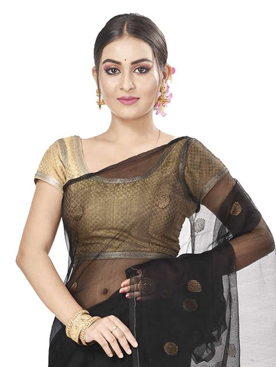 women's self design black colored saree with blouse - 19404713 -  Standard Image - 3