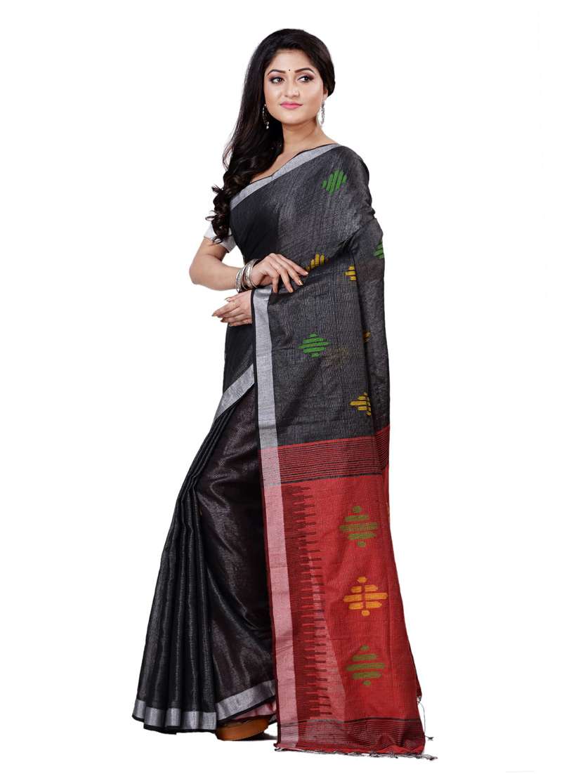 women's self design black colored saree - 19404722 -  Zoom Image - 0