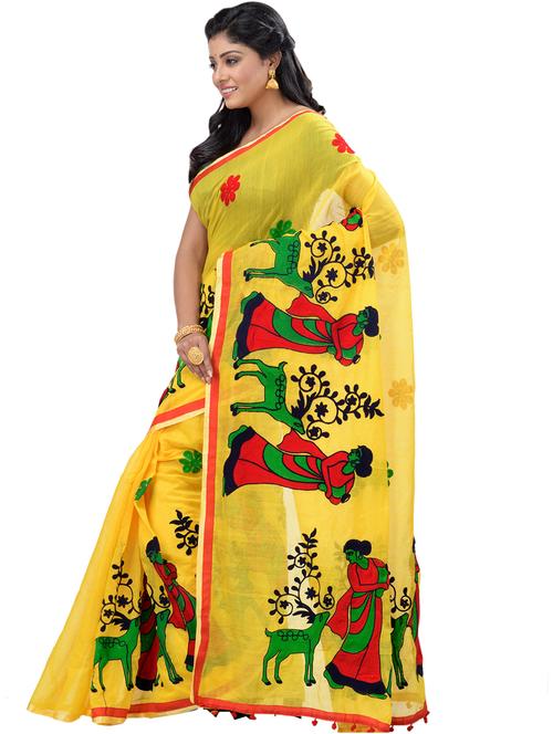 women's self design yellow colored saree with blouse - 19404800 -  Standard Image - 0