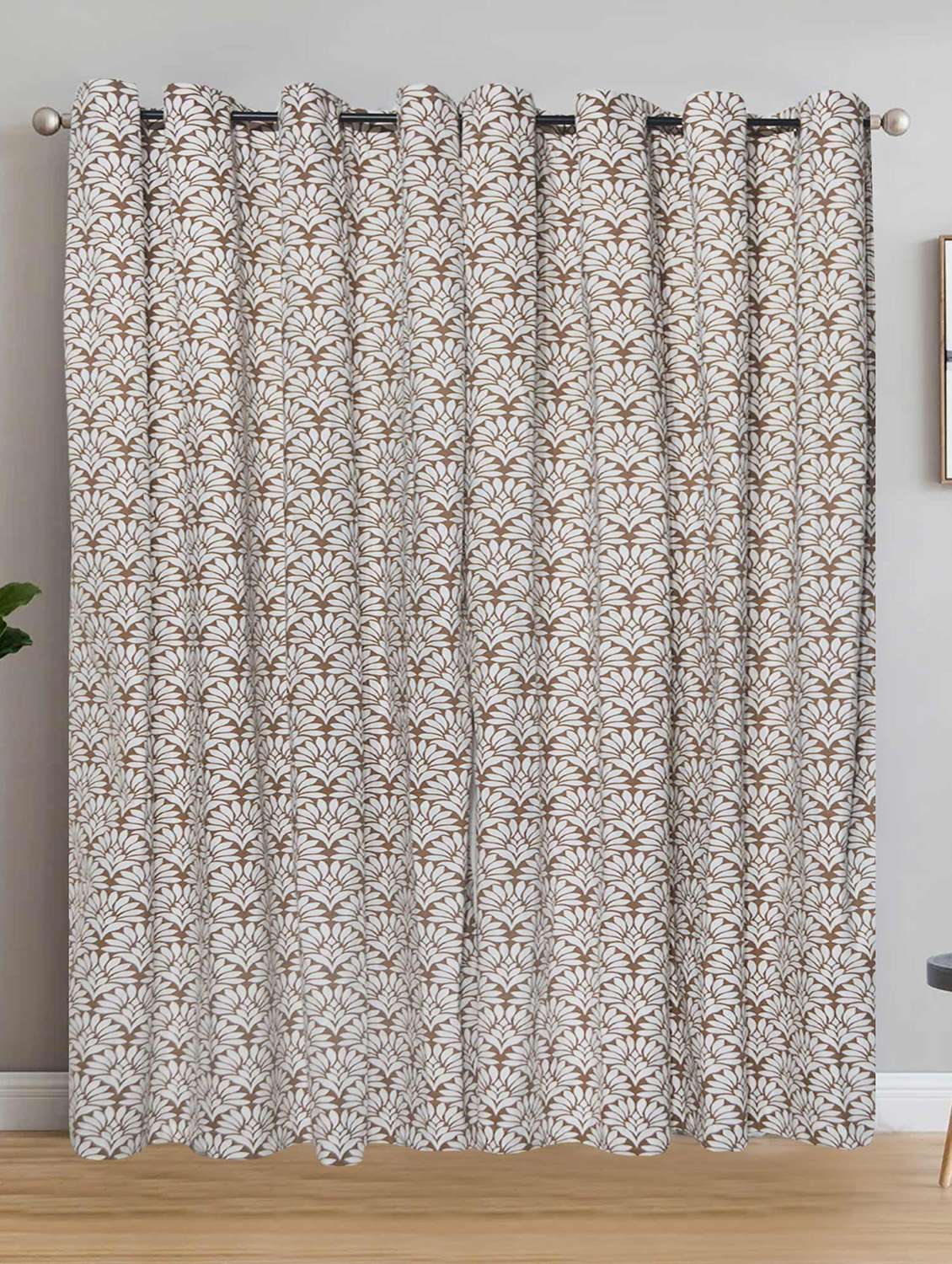 r home printed cotton door curtain, heavy cotton,rust free eyelets, 3.6 feet x 7 feet. festive gold print collection
