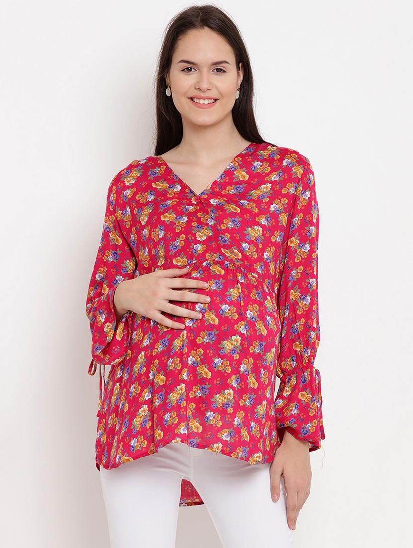 pink printed long sleeve maternity wear top - 19407881 - Zoom Image - 0