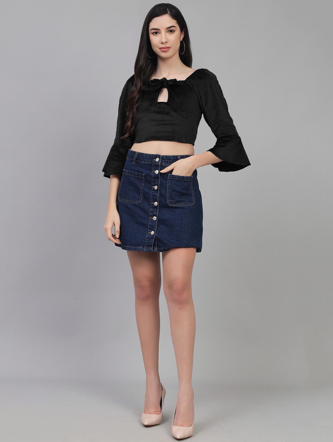 bell sleeves velvet crop top - 19408059 - Standard Image - 3