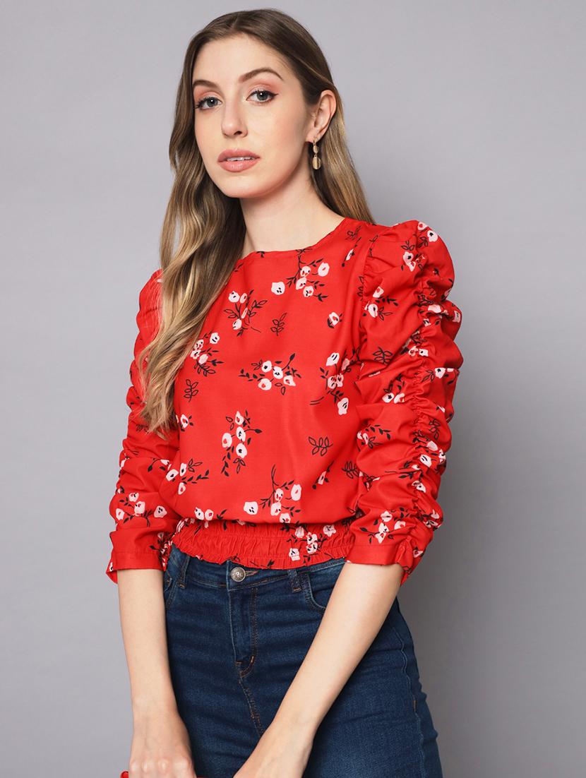 orange puffed sleeves regular top - 19408075 - Zoom Image - 0
