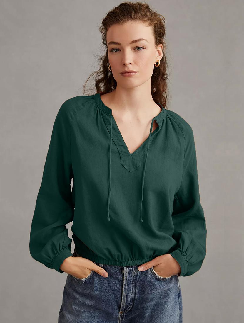 women's solid tie-up neck top - 19408080 -  Zoom Image - 0