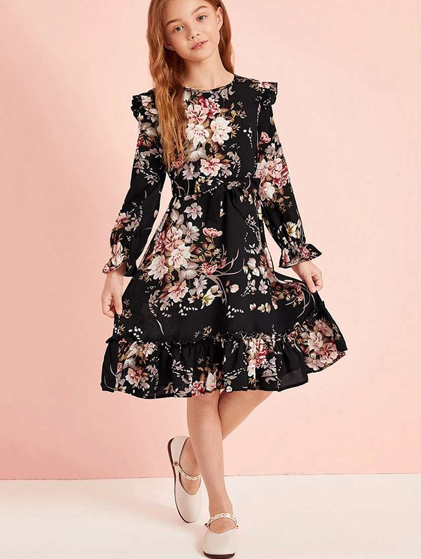 girls floral round neck long sleeves frock - 19408176 -  Standard Image - 3