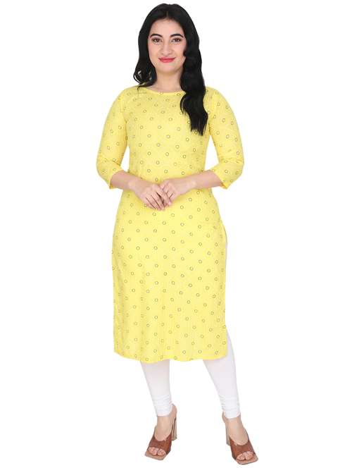 yellow cotton blend straight kurta - 19408190 -  Standard Image - 0