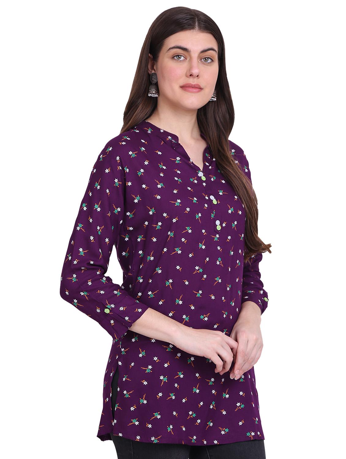 purple printed straight top - 19408229 - Zoom Image - 0