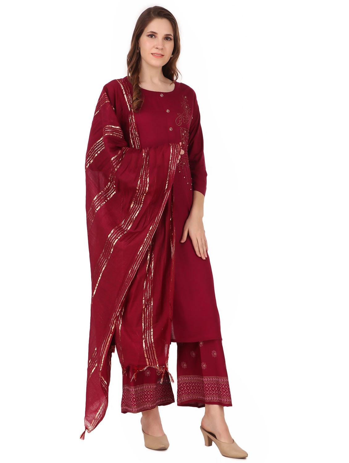embroidered kurta and palazzo suit set - 19408264 - Standard Image - 3
