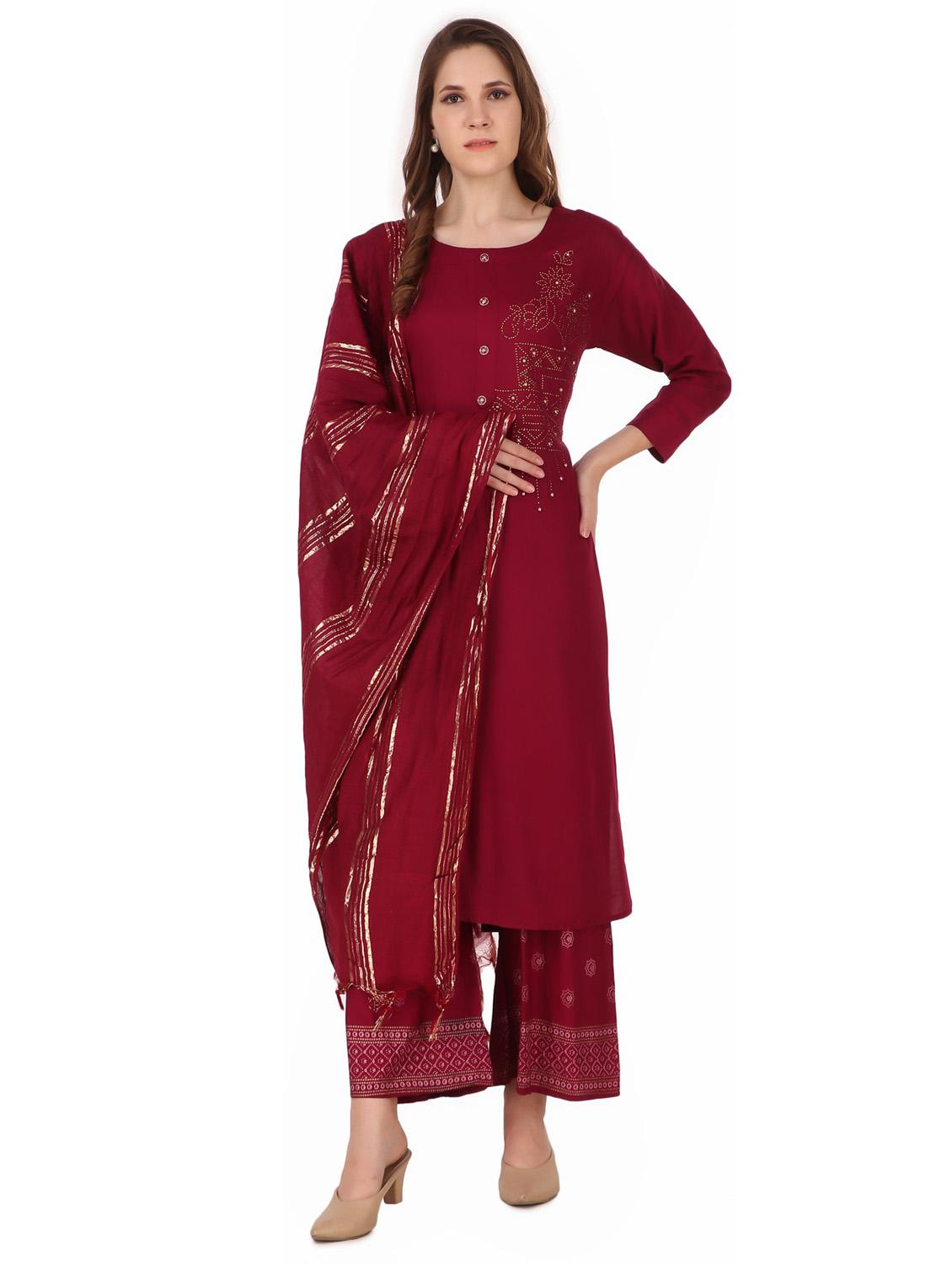 embroidered kurta and palazzo  suit set - 19408267 -  Zoom Image - 0