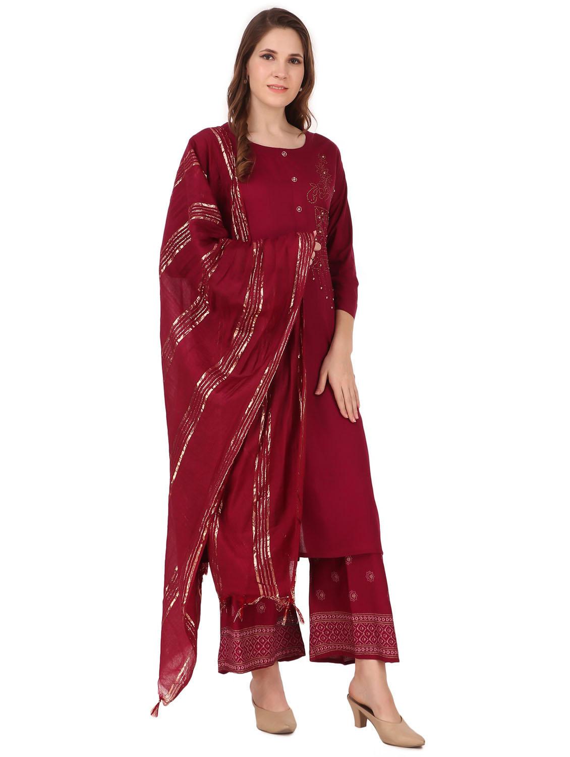 embroidered kurta and palazzo suit set - 19408267 - Standard Image - 3