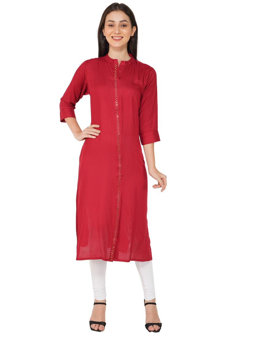 maroon solid straight kurta - 19408300 - Zoom Image - 0