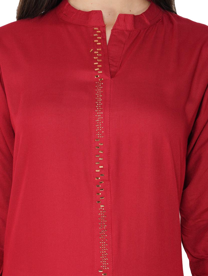 maroon solid straight kurta - 19408300 - Standard Image - 3