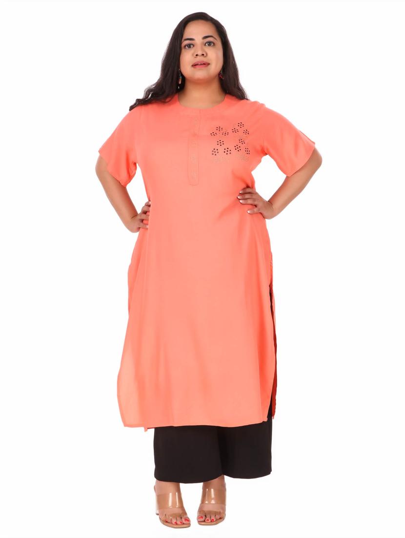 round neck straight kurta - 19408303 -  Zoom Image - 0