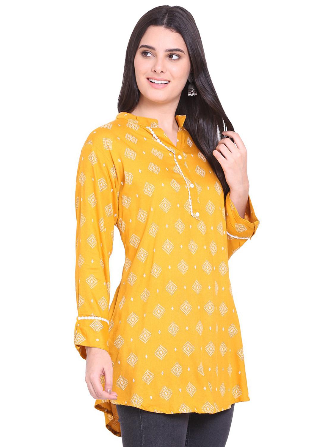 yellow printed straight kurta - 19408316 - Zoom Image - 0