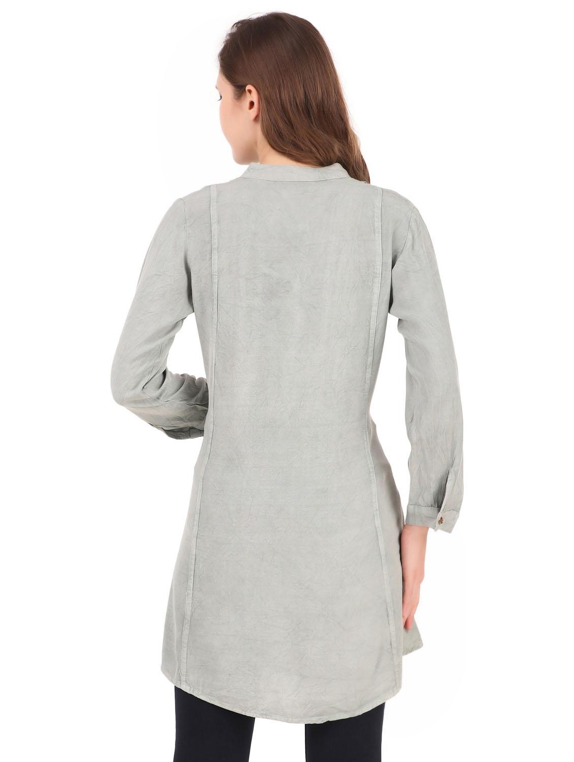 grey solid long sleeve a-line tunic - 19408375 - Standard Image - 3