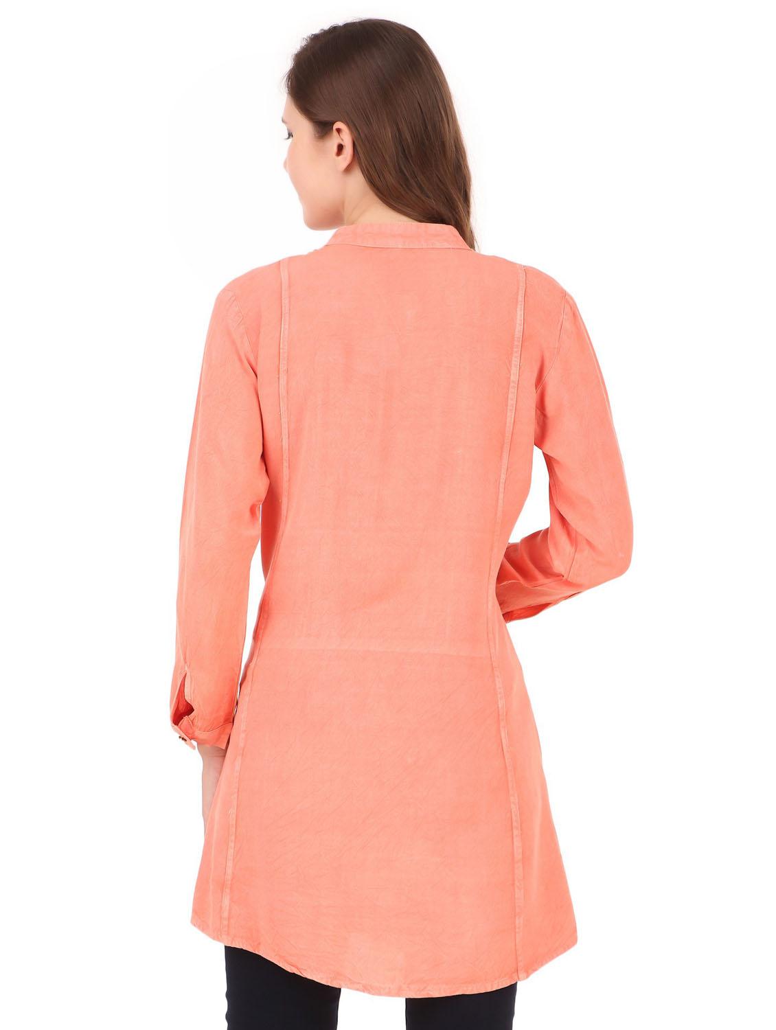 orange solid long sleeve a-line tunic - 19408441 - Standard Image - 3