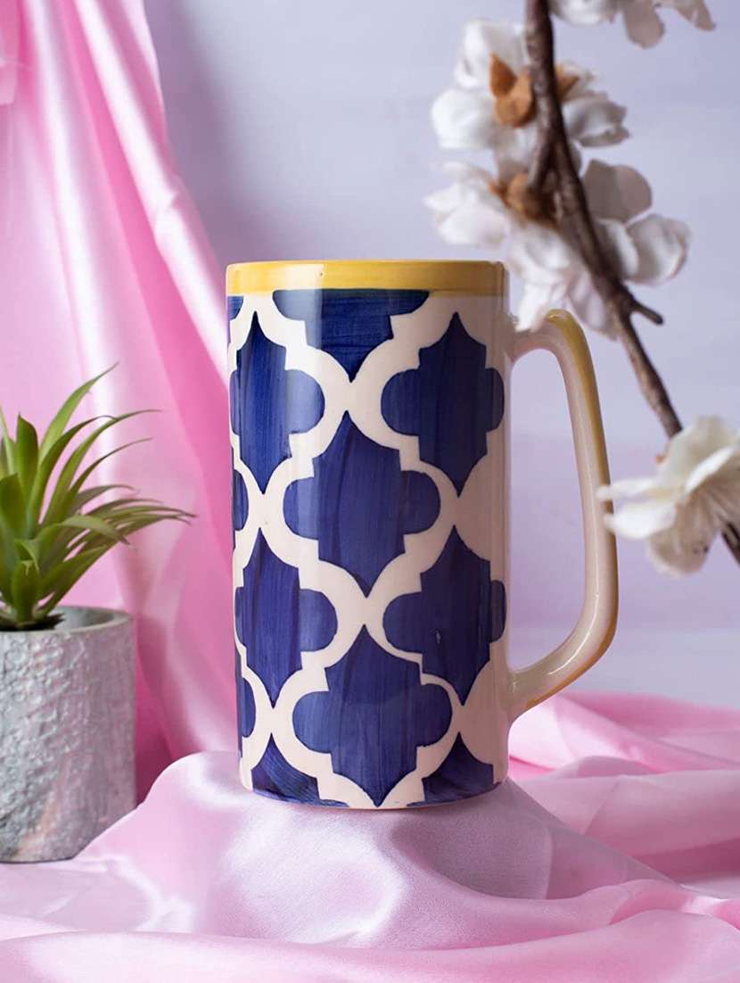 caffeine handmade ceramic blue umrao milk mug (set of 2)