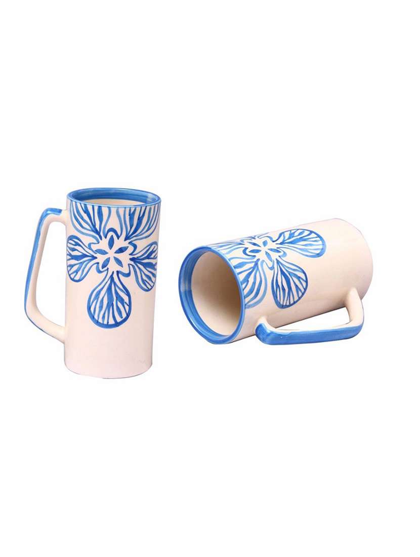 caffeine handmade ceramic cream and blue flora milk mug (set of 2) - 19408654 -  Standard Image - 3