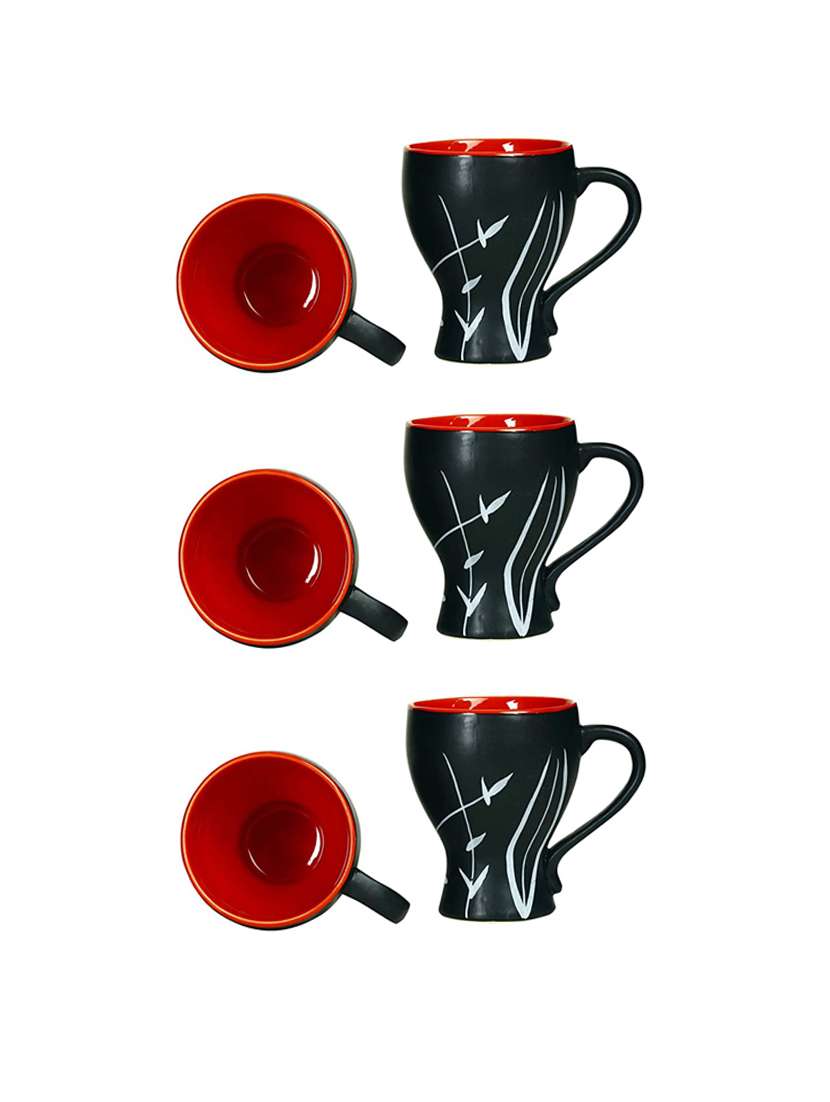 caffeine ceramic handmade black & red tea cup (set of 6)