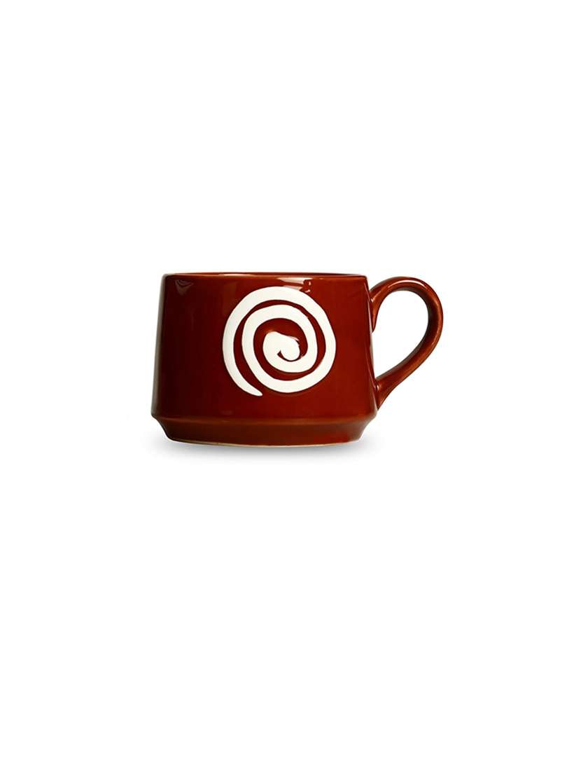 caffeine ceramic handmade brown & white doodle tea cups (set of 2)