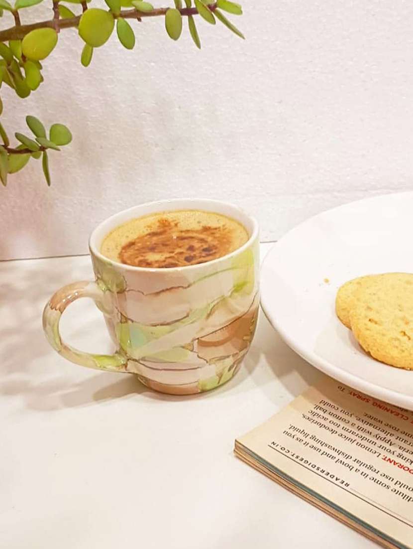 caffeine ceramic handmade green tea cup set (set of 2)