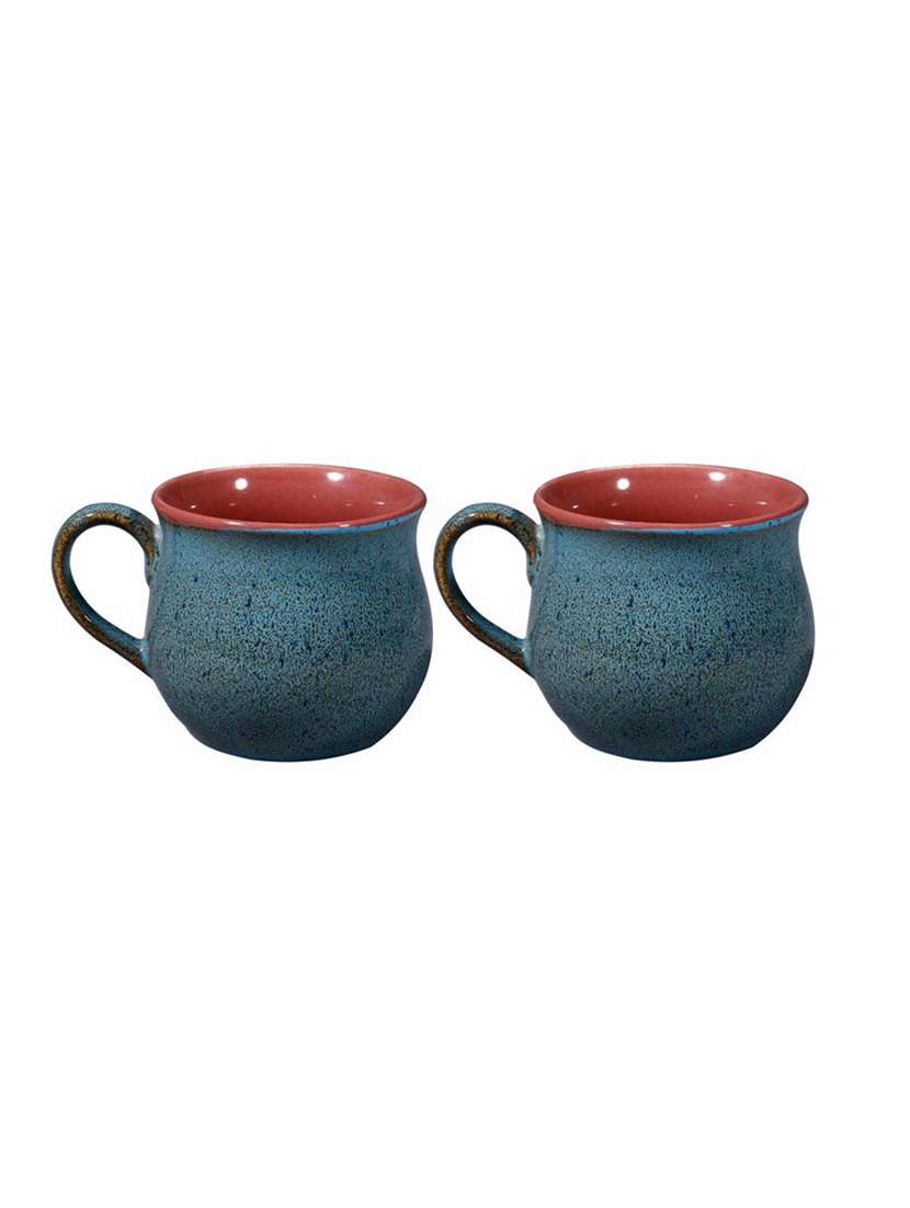 caffeine ceramic handmade blue & maroon crackle tea cup (set of 2)