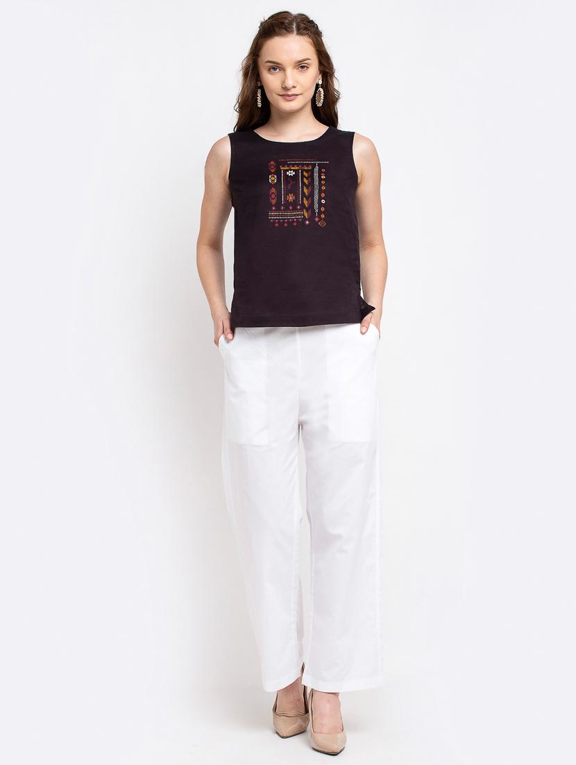 women solid mid rise wide leg trousers - 19408970 - Standard Image - 3