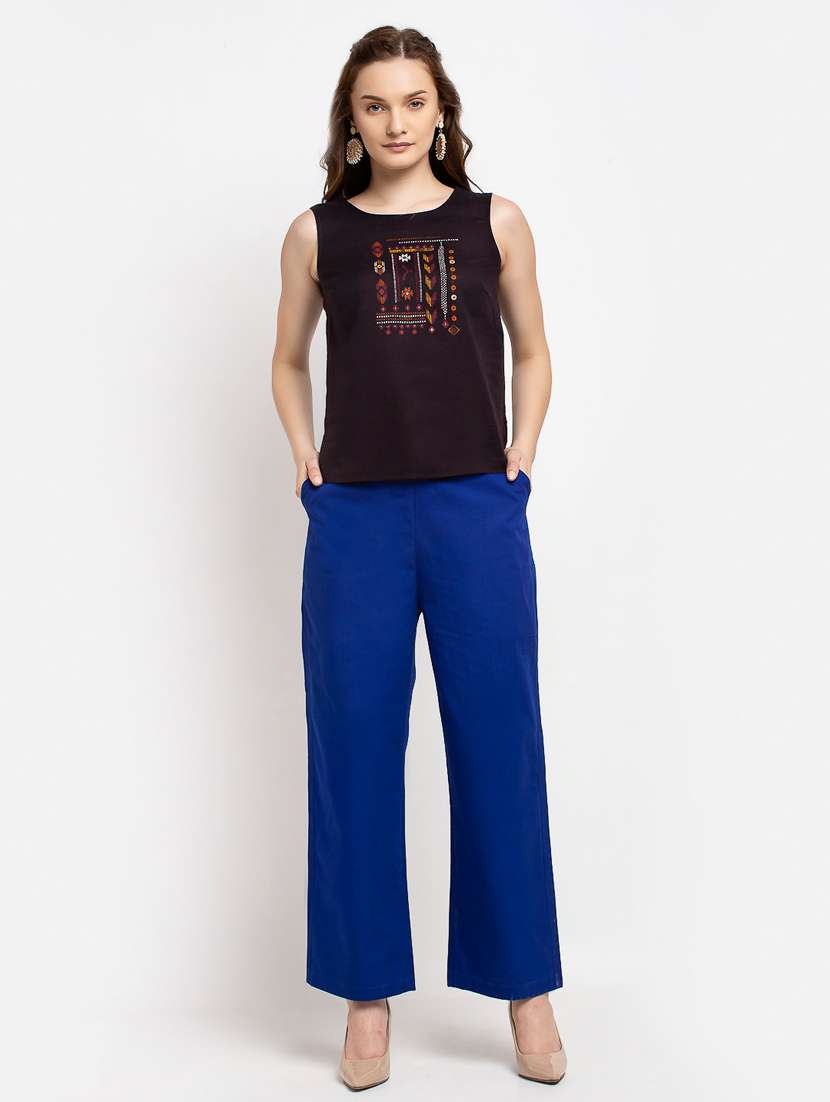 Women Solid Mid Rise Wide Leg Trousers - 19408972 -  Standard Image - 3
