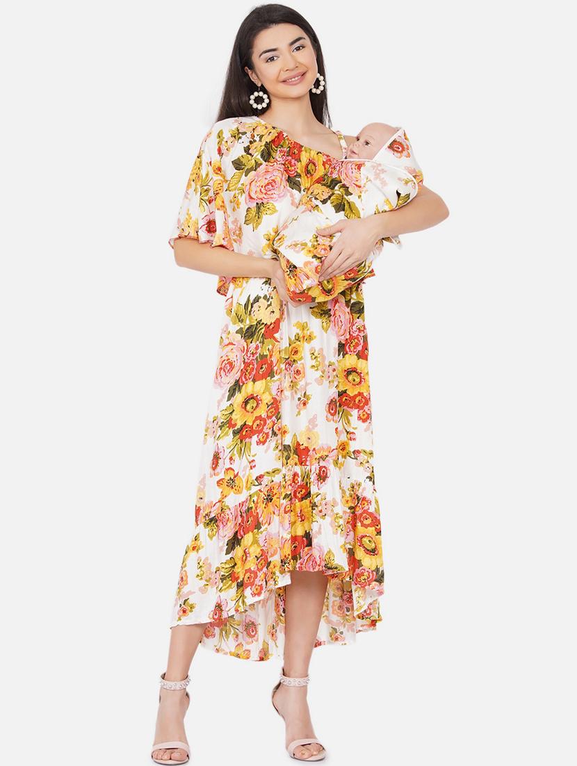 white printed maternity dress with baby wrap combo - 19409296 - Zoom Image - 0