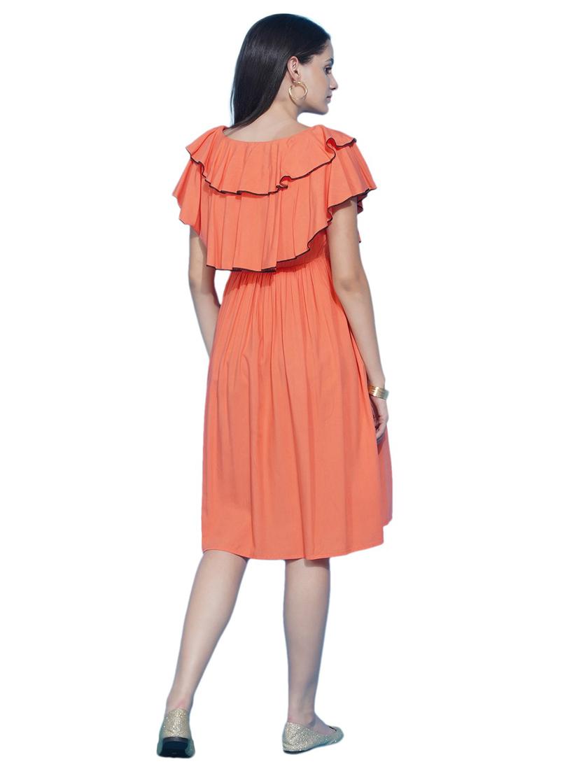 orange ruffled neck maternity dress - 19409309 - Standard Image - 3