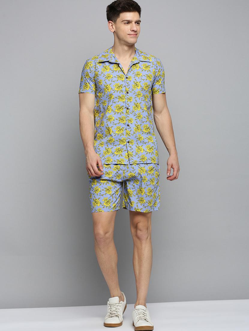 men's shirt and shorts printed co-ord set