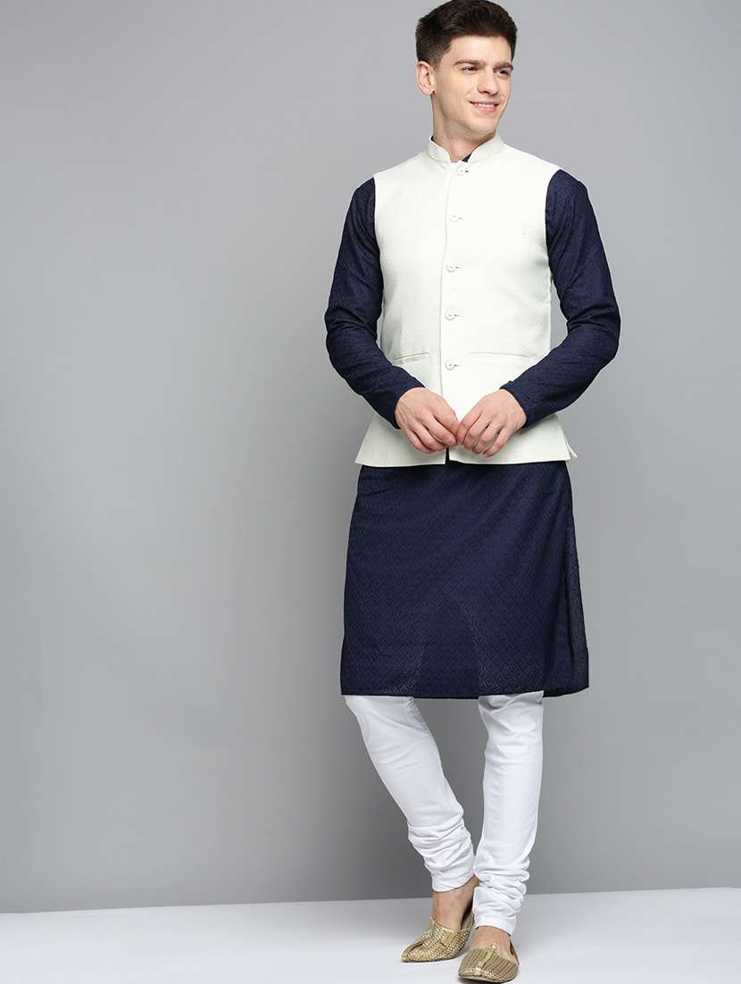 mandarin collar solid nehru jacket - 19409446 -  Standard Image - 3