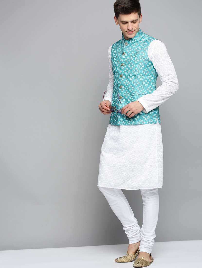 mandarin collar printed nehru jacket - 19409460 -  Standard Image - 3