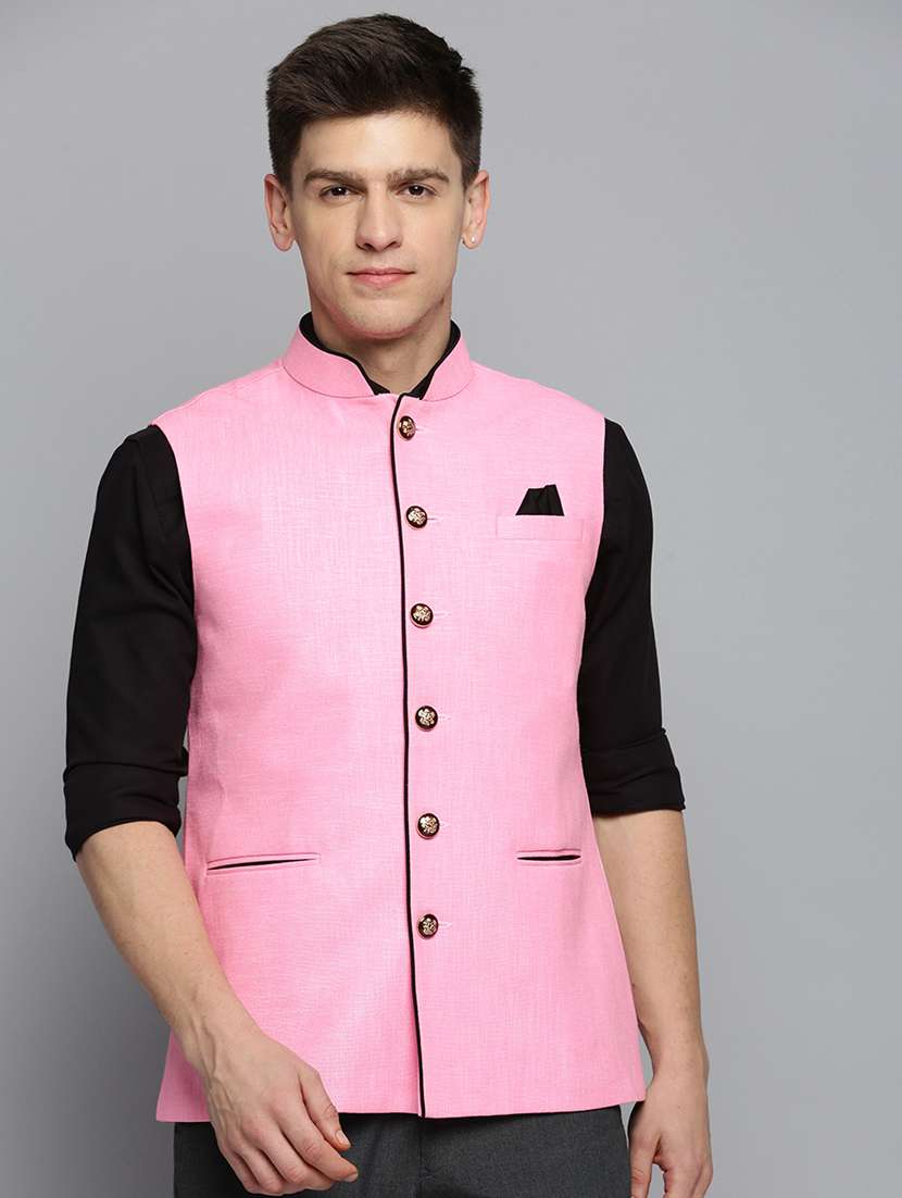 mandarin collar printed nehru jacket