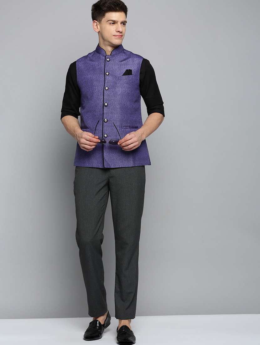mandarin collar printed nehru jacket - 19409472 -  Standard Image - 3