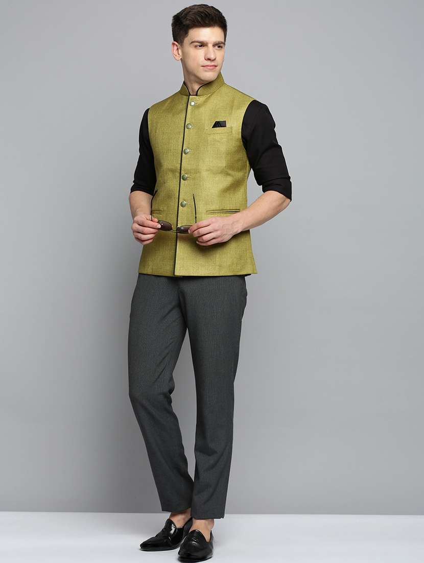 mandarin collar printed nehru jacket - 19409474 -  Standard Image - 3