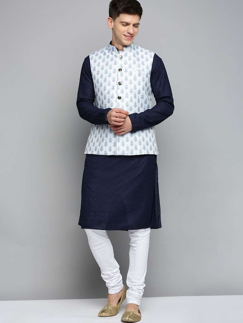mandarin collar printed nehru jacket - 19409475 -  Standard Image - 3