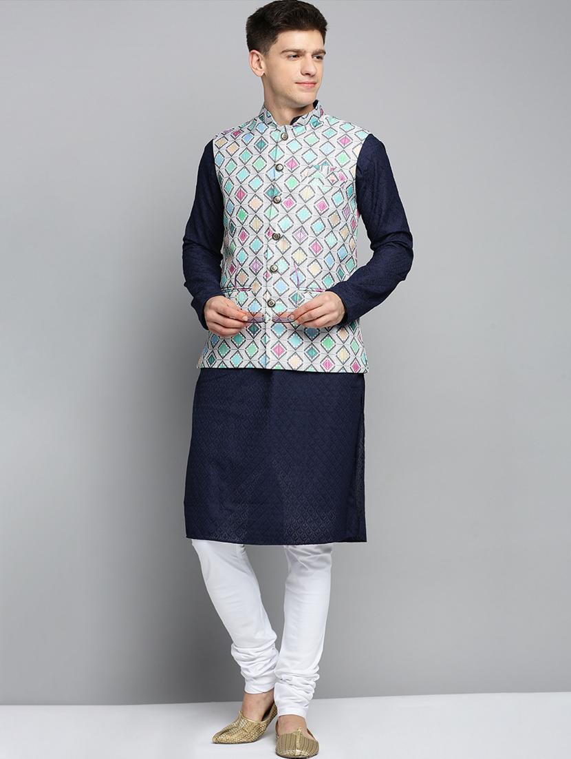 mandarin collar printed nehru jacket - 19409477 - Standard Image - 3