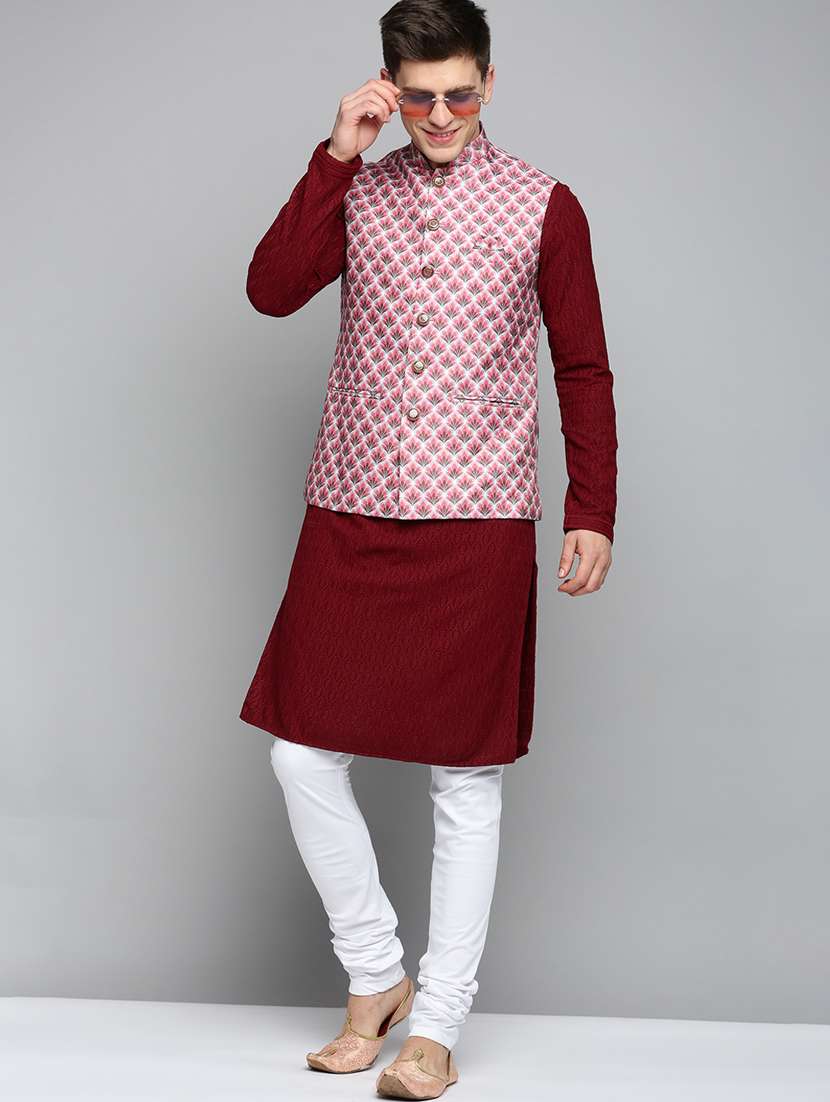 mandarin collar printed nehru jacket - 19409479 -  Standard Image - 3