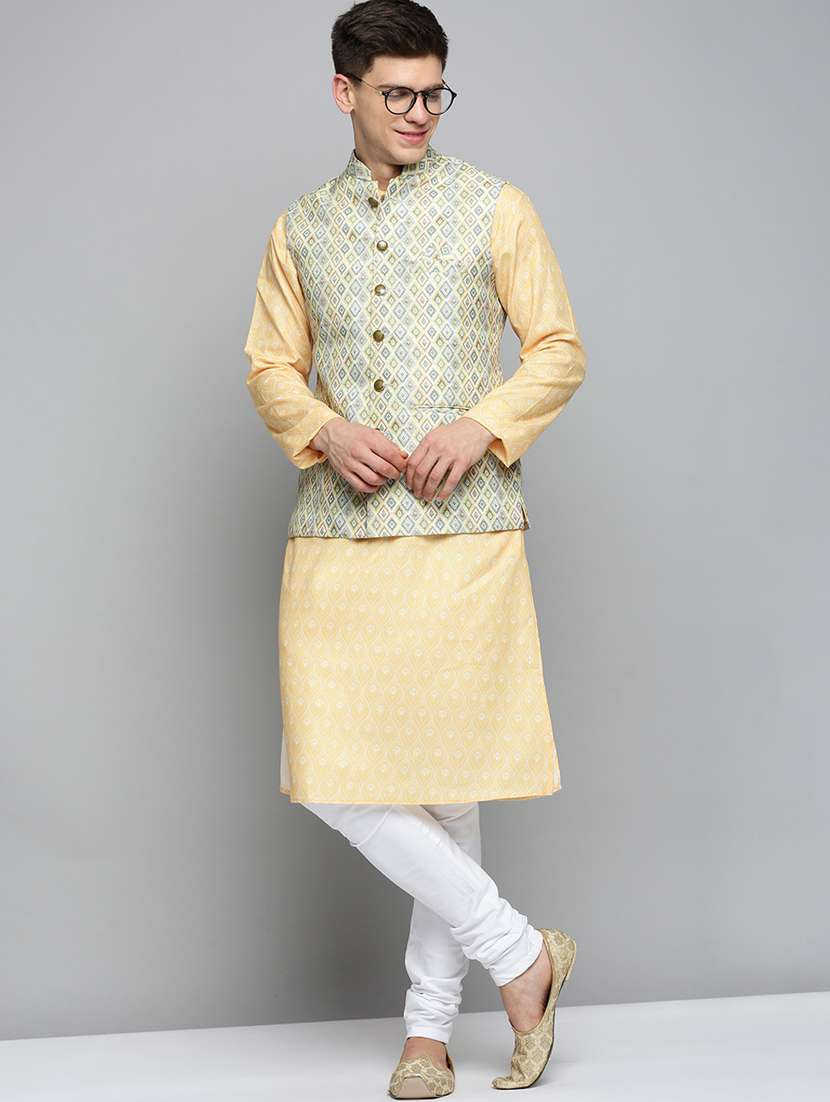 mandarin collar printed nehru jacket - 19409481 -  Standard Image - 3