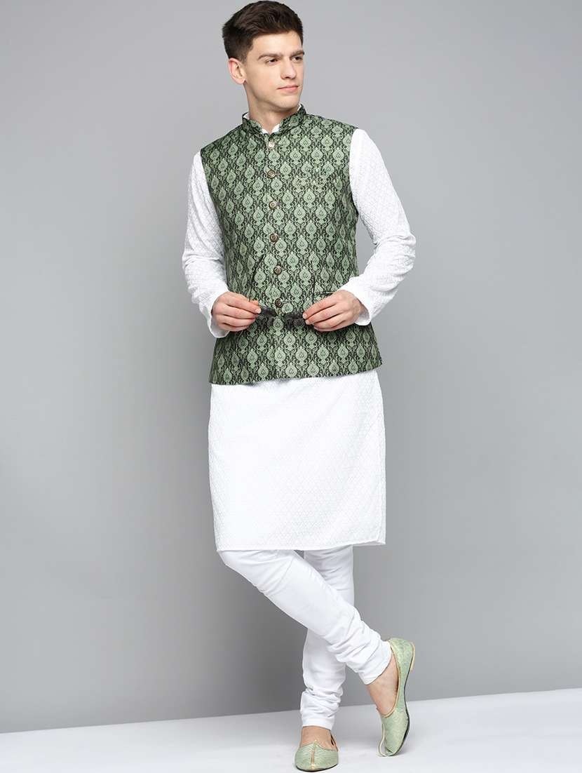 mandarin collar printed nehru jacket - 19409484 -  Standard Image - 3