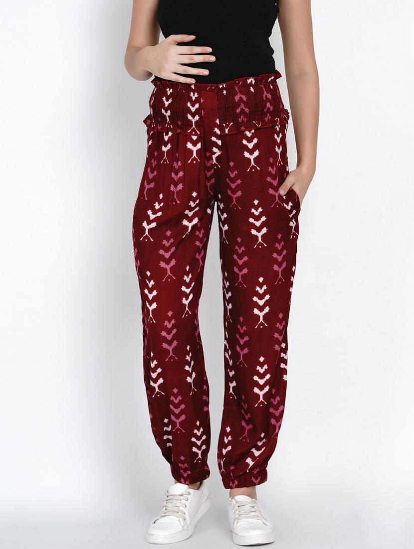 red printed rayon maternity jogger - 19409535 -  Zoom Image - 0