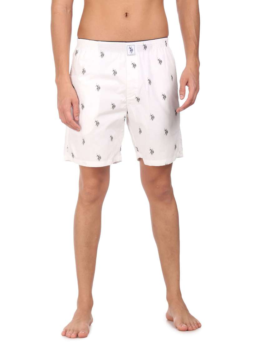 white printed cotton boxer short