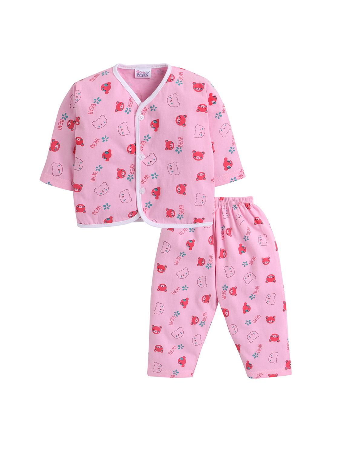 little angels printed cotton unisex jhabla and full pant set for 0-3 month - 19411949 - Zoom Image - 0