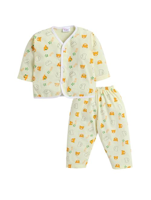 little angels printed cotton unisex jhabla and full pant set for 0-3 month - 19411951 - Standard Image - 0
